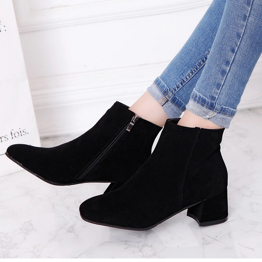 Women's Suede Ankle Boots with Zipper