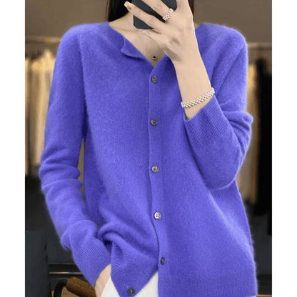 Ladies Fine Knit Cardigan with Round Neck – Woolly Look