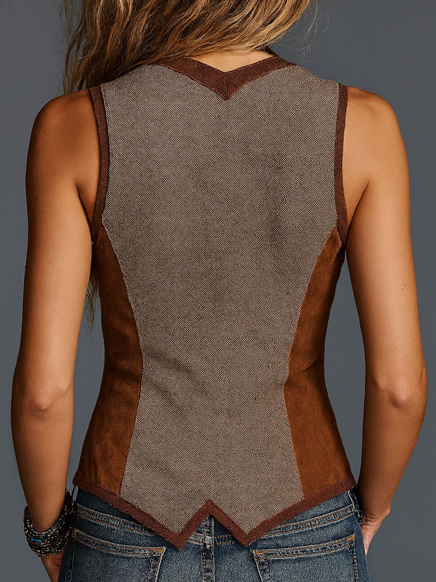Solenne – Women's Suede Vest with Patchwork and Bohemian Style