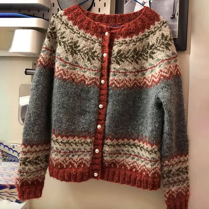 Dames Nordic Gebreid Vest – Fair Isle Patroon – Warme Herfst & Winter Cardigan