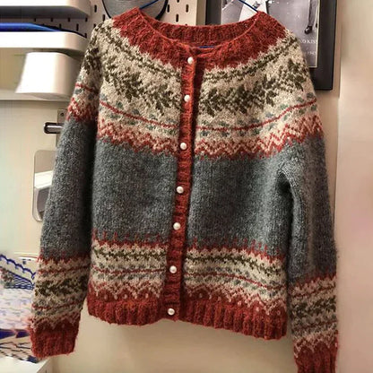 Dames Nordic Gebreid Vest – Fair Isle Patroon – Warme Herfst & Winter Cardigan