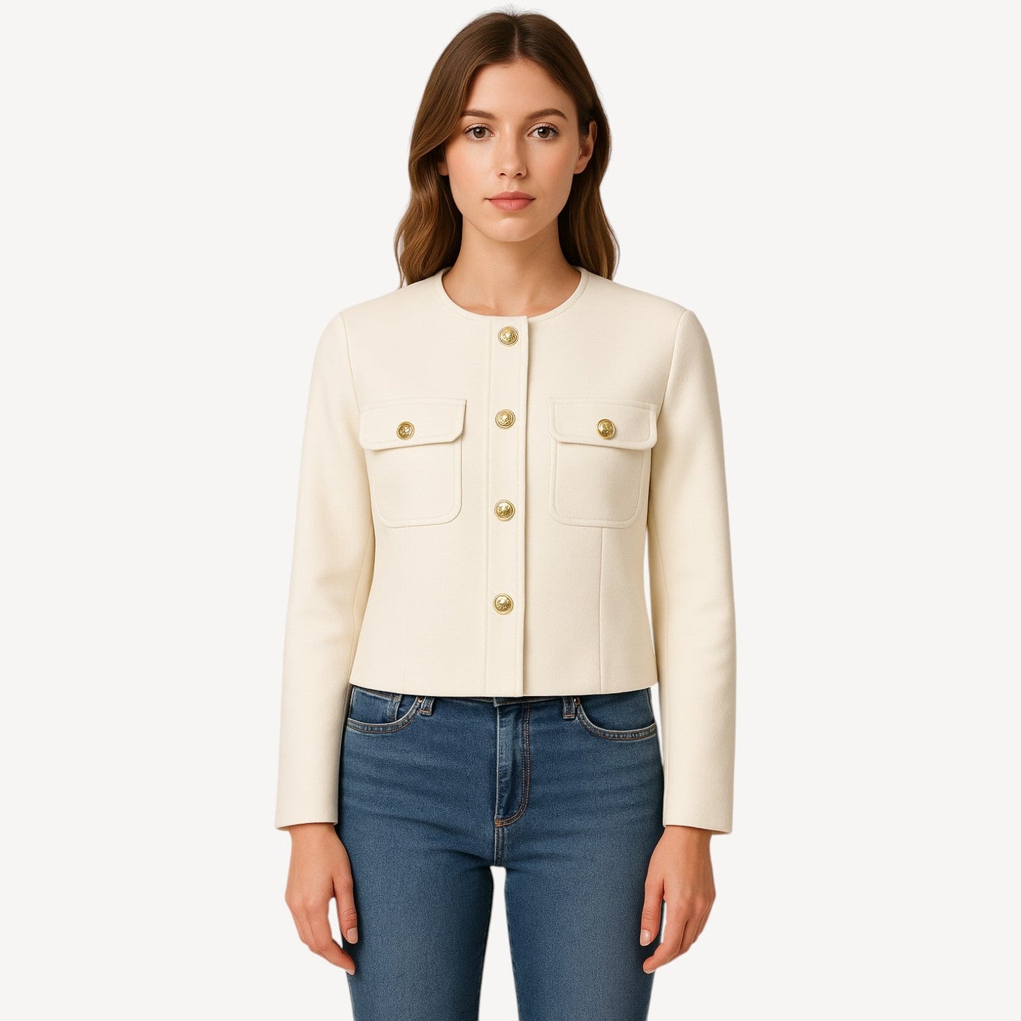 Davies – Elegante Dames Korte Jas met Goudkleurige Knopen