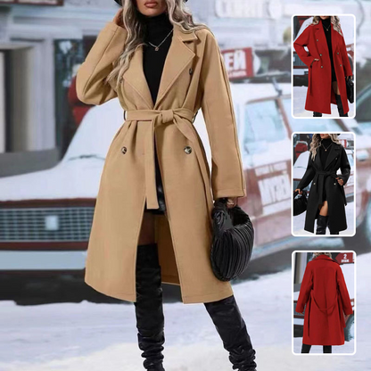 Klassieke Dames Trenchcoat met Dubbele Knoopsluiting – Elegant & Warm voor Herfst/Winter