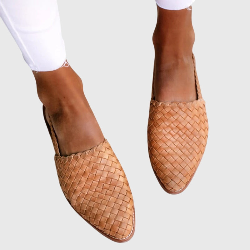 Dames Loafers | Gevlochten Design & Comfort Fit | Elegante Instappers-Schoenen – Dames – Instappers – Loafers-Myna Mode-Lichtbruin-US 5 - UK 3-Myna Mode