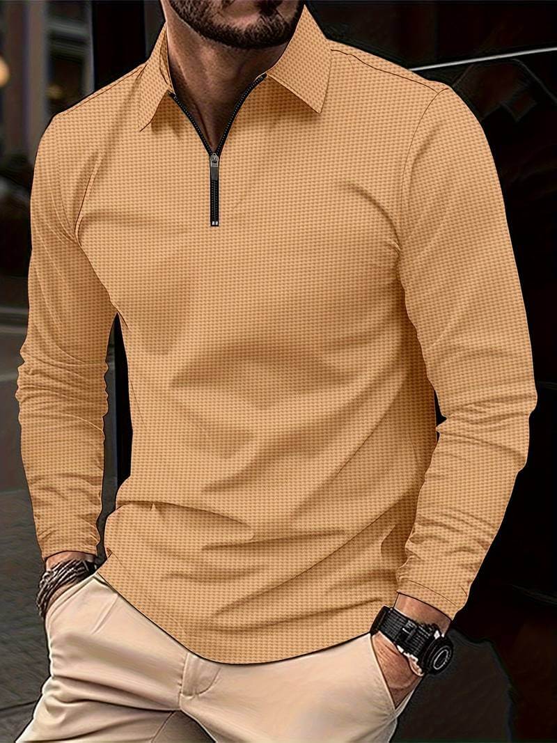 Men's Waffle Shirt with Long Sleeves and V-neck – Casual and Comfortable