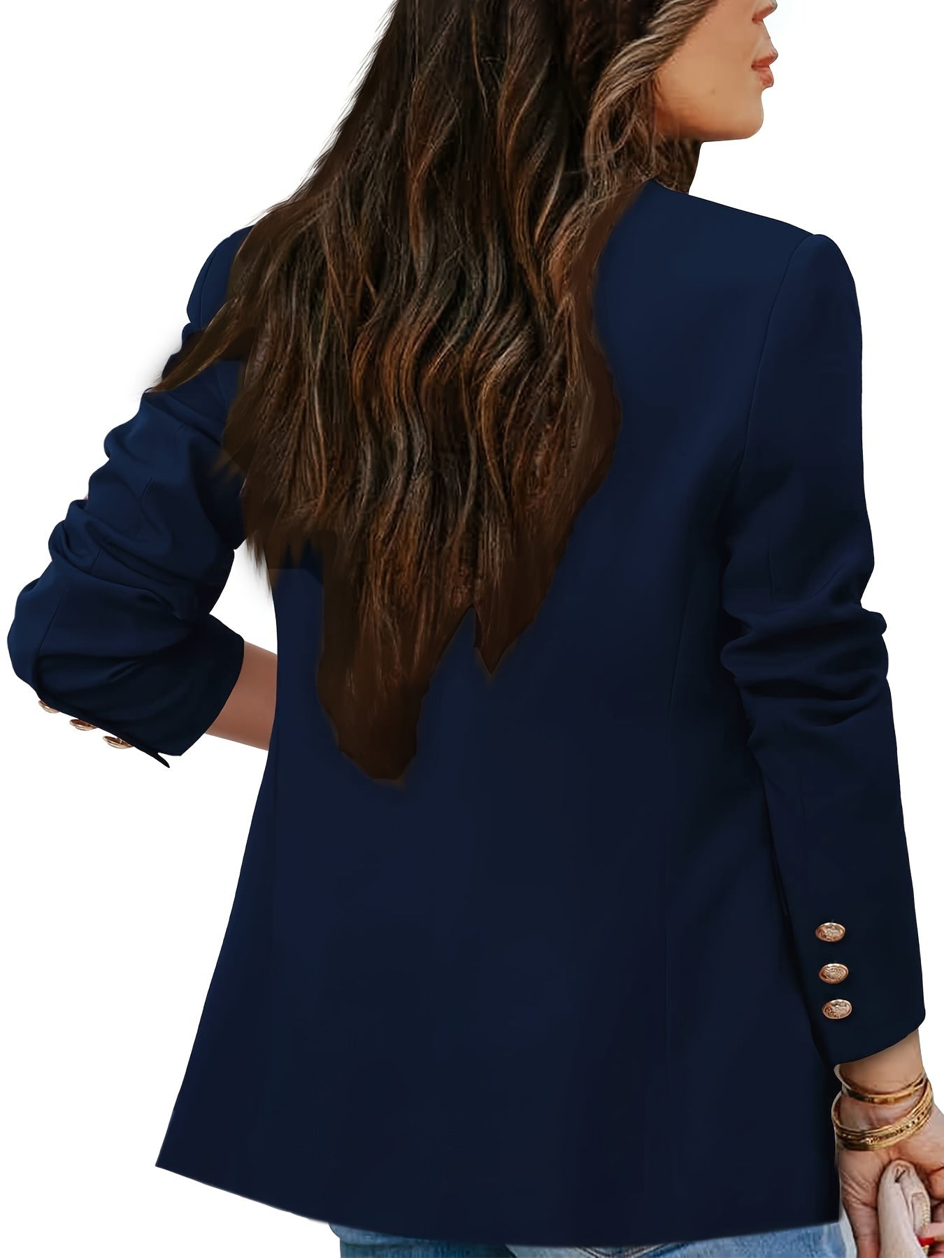 Long Elegant Women's Blazer with Double Button Closure – Business Style for Every Season