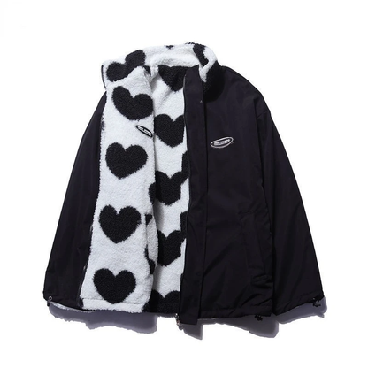 Women's Jacket with Heart Print – Stylish & Warm for Autumn/Winter