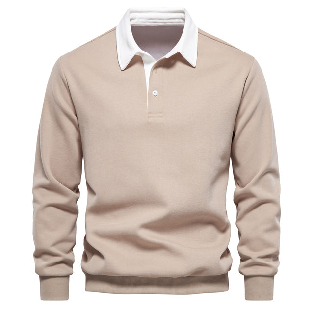 Elegant Men's Polo Shirt with Long Sleeves and Classic Collar
