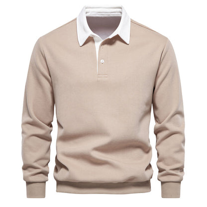 Elegant Men's Polo Shirt with Long Sleeves and Classic Collar