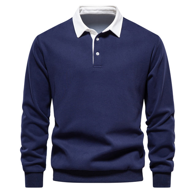 Elegant Men's Polo Shirt with Long Sleeves and Classic Collar