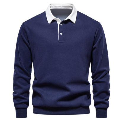 Elegant Men's Polo Shirt with Long Sleeves and Classic Collar