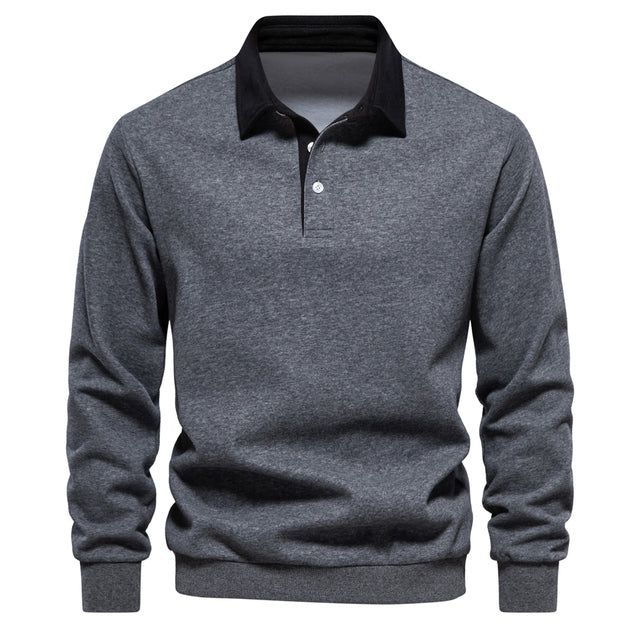 Elegant Men's Polo Shirt with Long Sleeves and Classic Collar