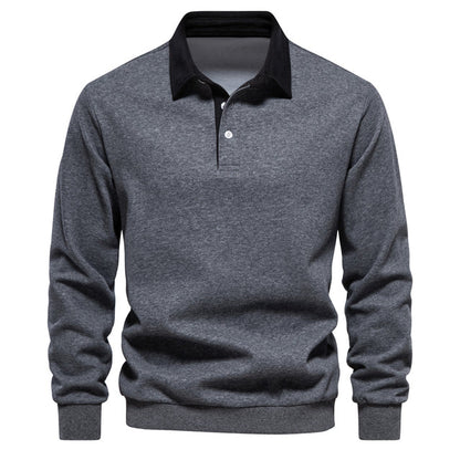 Elegant Men's Polo Shirt with Long Sleeves and Classic Collar