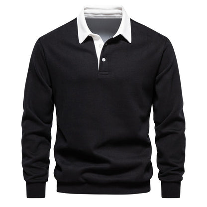 Elegant Men's Polo Shirt with Long Sleeves and Classic Collar