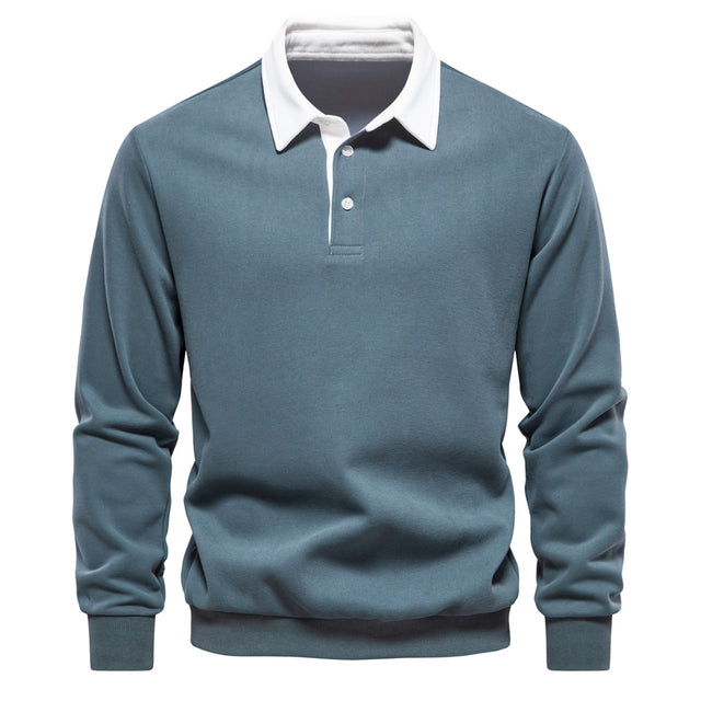 Elegant Men's Polo Shirt with Long Sleeves and Classic Collar