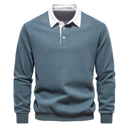 Elegant Men's Polo Shirt with Long Sleeves and Classic Collar