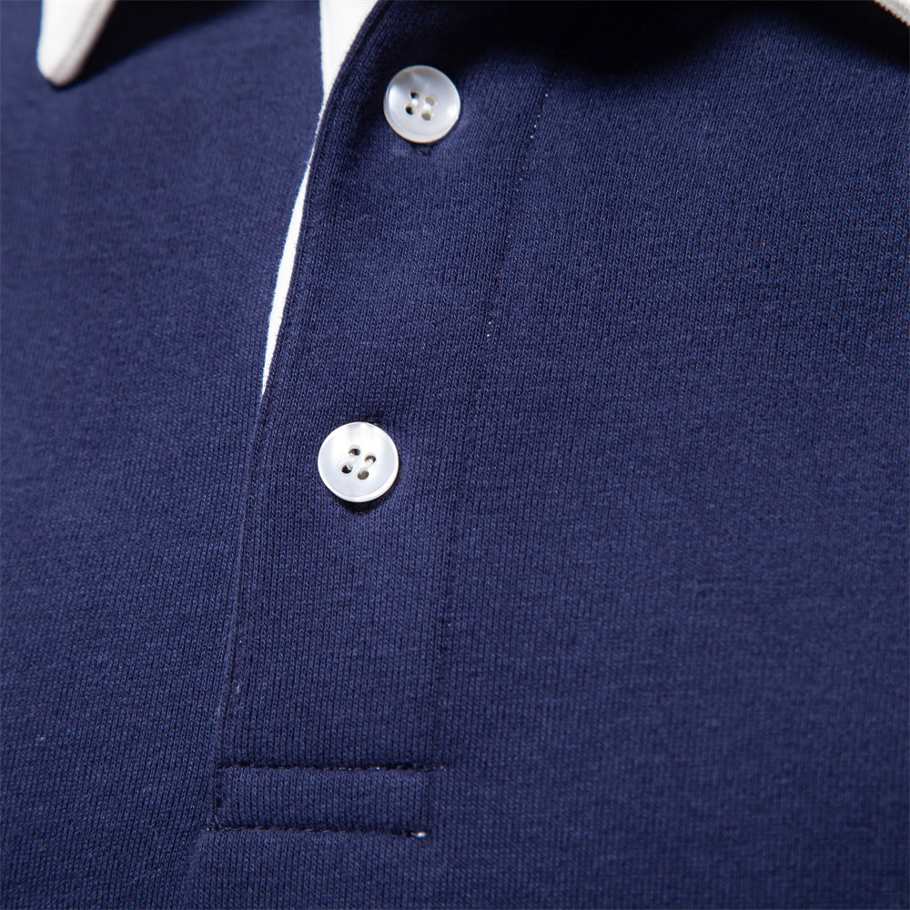 Elegant Men's Polo Shirt with Long Sleeves and Classic Collar