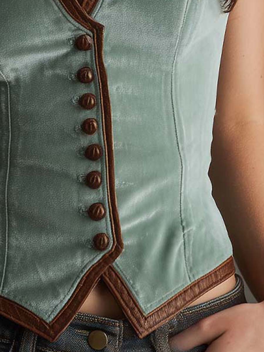 Sorella – Women's Velvet Vest with Leather Details and Slim Fit