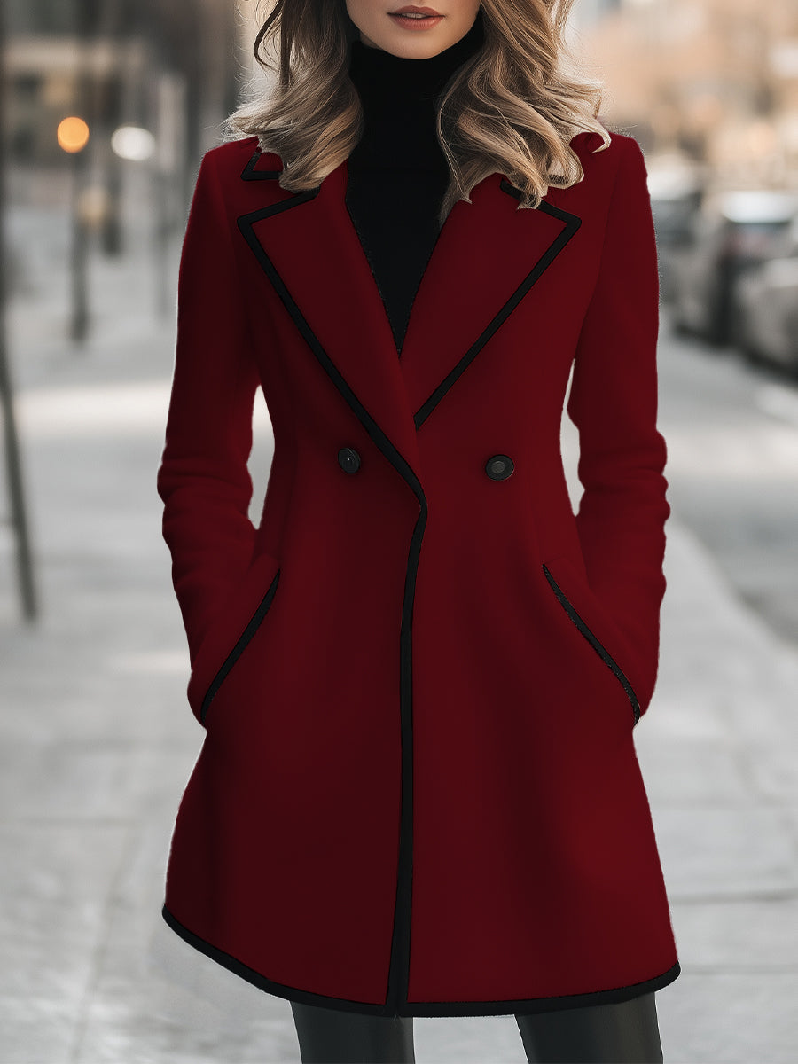 White Women's Coat with Black Piping – Double-Breasted & Elegant