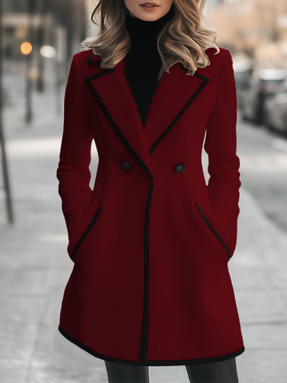 White Women's Coat with Black Piping – Double-Breasted & Elegant