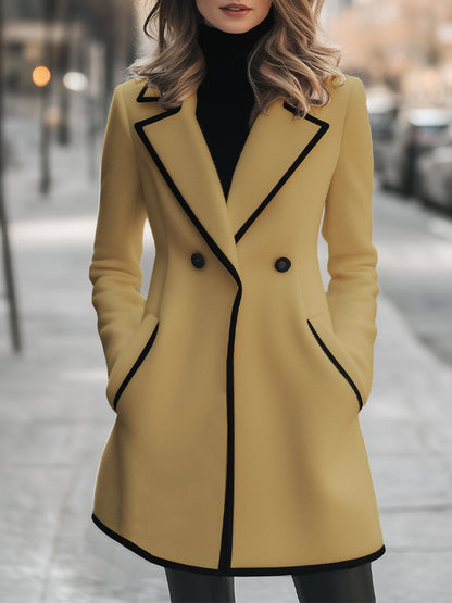 White Women's Coat with Black Piping – Double-Breasted & Elegant