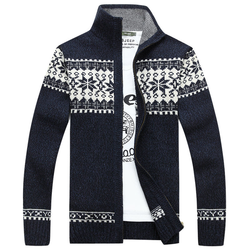 Heren Gebreide Vest met Sherpa Voering en Jacquard Patroon – Ritssluiting