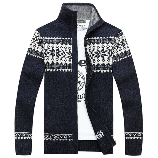Heren Gebreide Vest met Sherpa Voering en Jacquard Patroon – Ritssluiting