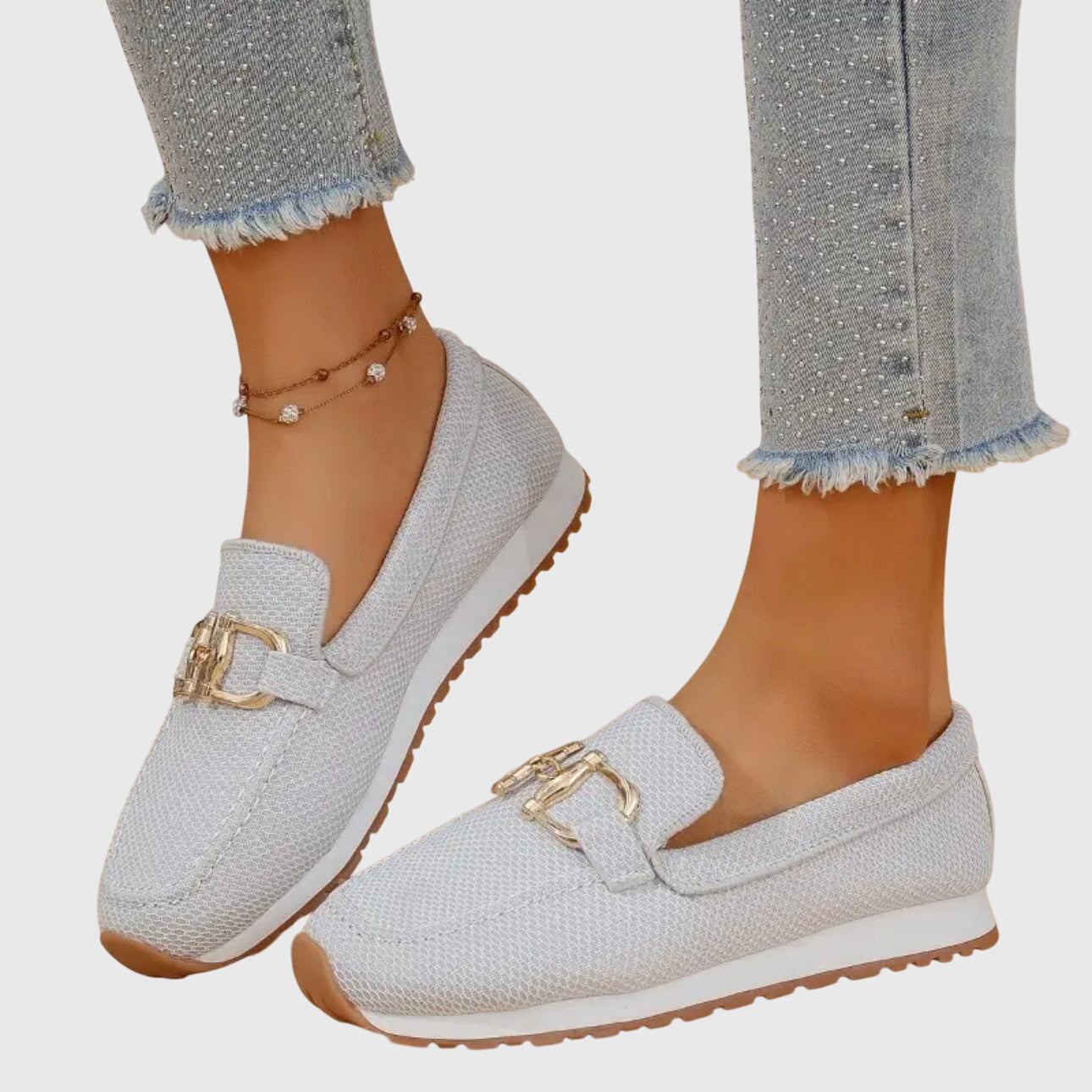 Women's Loafers | Breathable Mesh & Gold Detail Slip-Ons