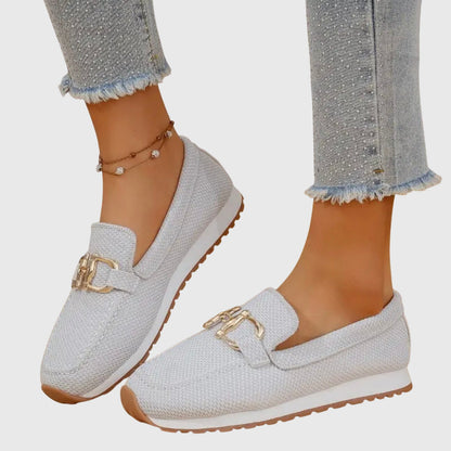 Women's Loafers | Breathable Mesh & Gold Detail Slip-Ons