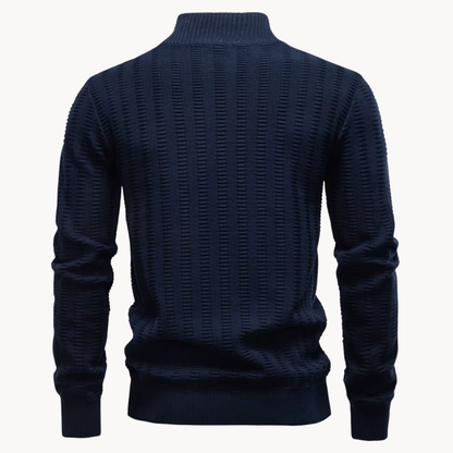 Heren Katoenen Quarter-Zip Trui met Textuur