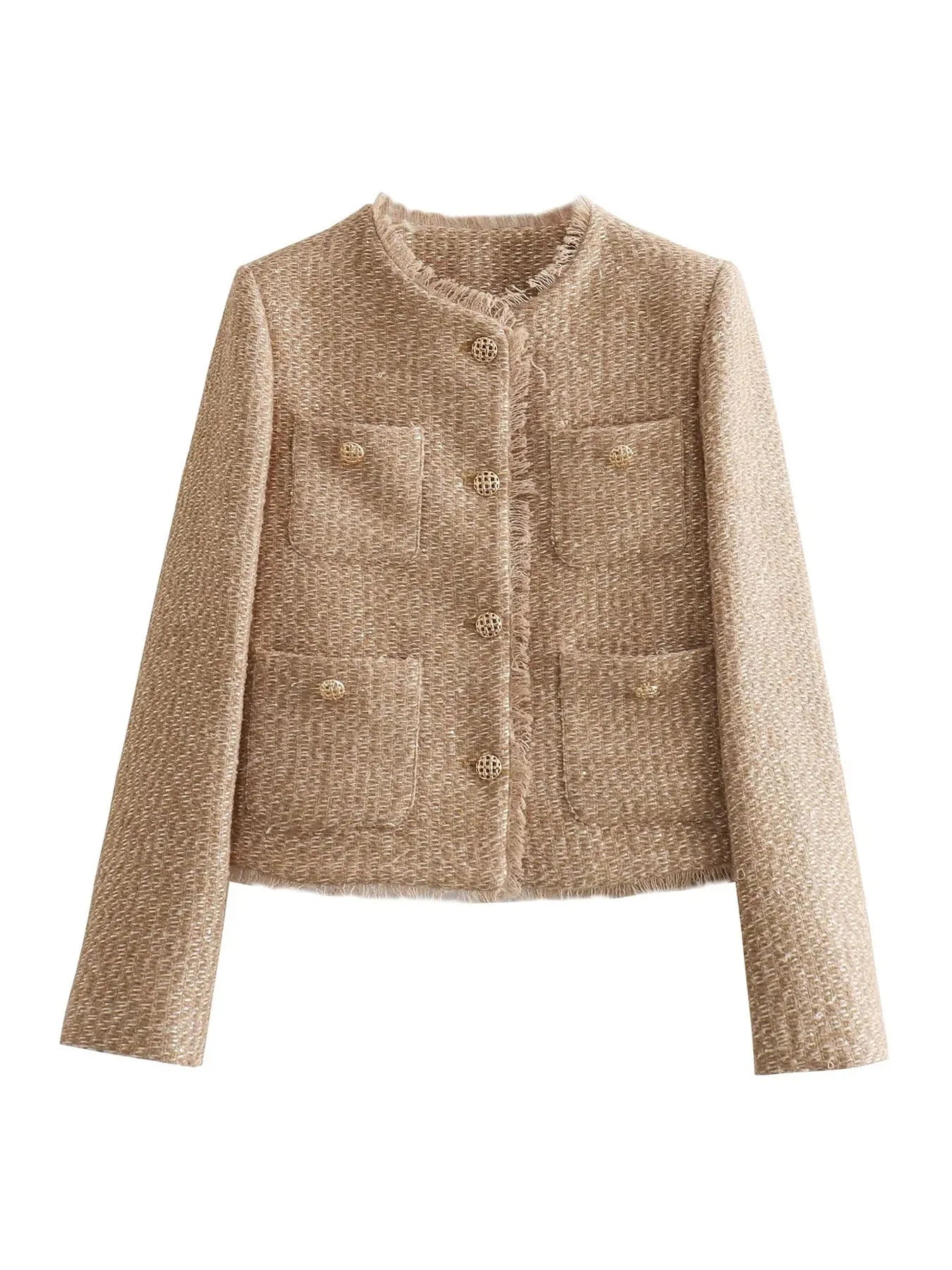 Dames Tweed Blazer Tweedelig – Met Knopen en Zakdetails