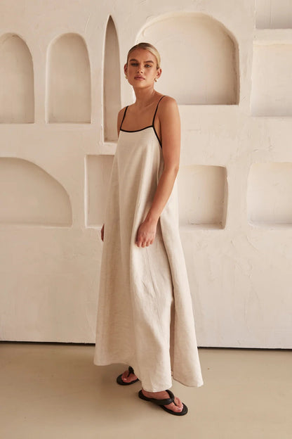 Sienna | Minimalistische Linnen Maxi Jurk met Spaghettibandjes