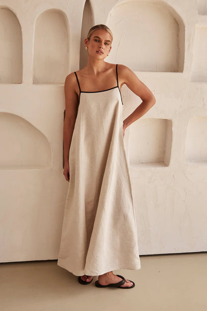 Sienna | Minimalistische Linnen Maxi Jurk met Spaghettibandjes