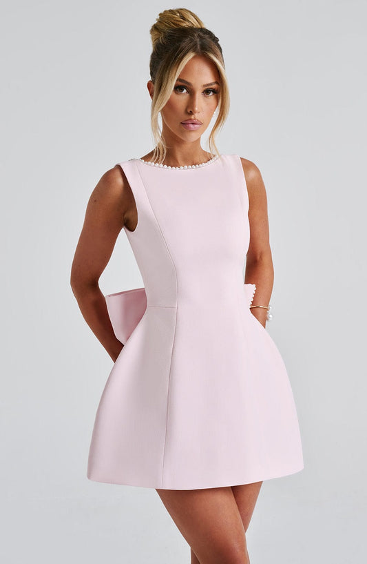 Charlotte | Elegante Mini Jurk met Strikdetail voor Feesten en Bruiloften-Dameskleding > Jurken > Elegante Mini Jurken-Myna Mode-Roze-S-Myna Mode