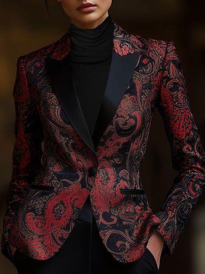 Satin Jacquard Blazer met Paisley Print – Stijlvol & Comfortabel