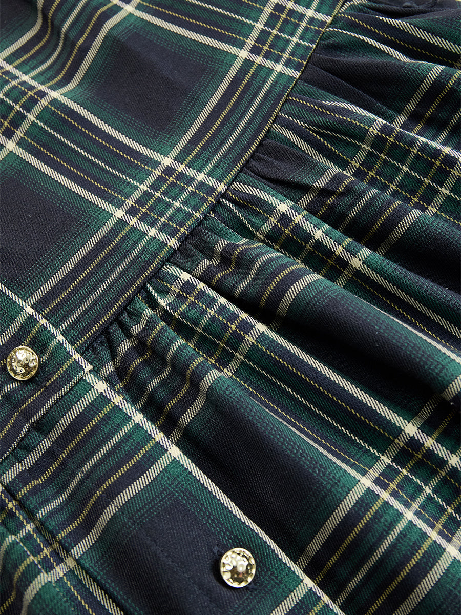 Damen Maxikleid mit Reverskragen und rotbraunem Karomuster inklusive Gürtel