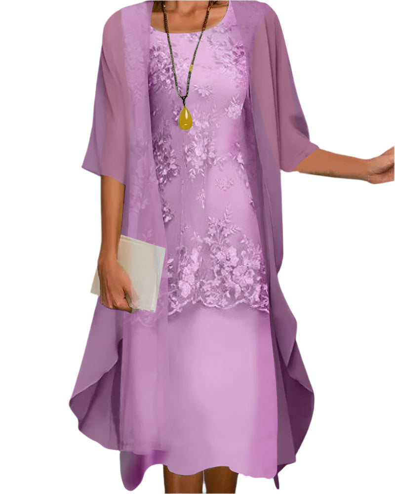 Evelyne | Elegant Chiffon Midi Dress with Jacket for Weddings and Parties