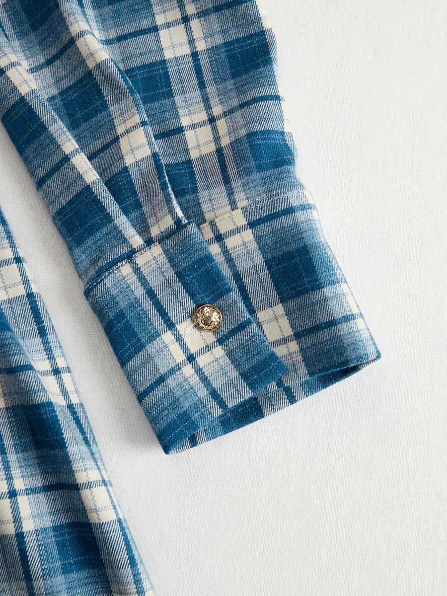 Damen Maxikleid mit Reverskragen und rotbraunem Karomuster inklusive Gürtel