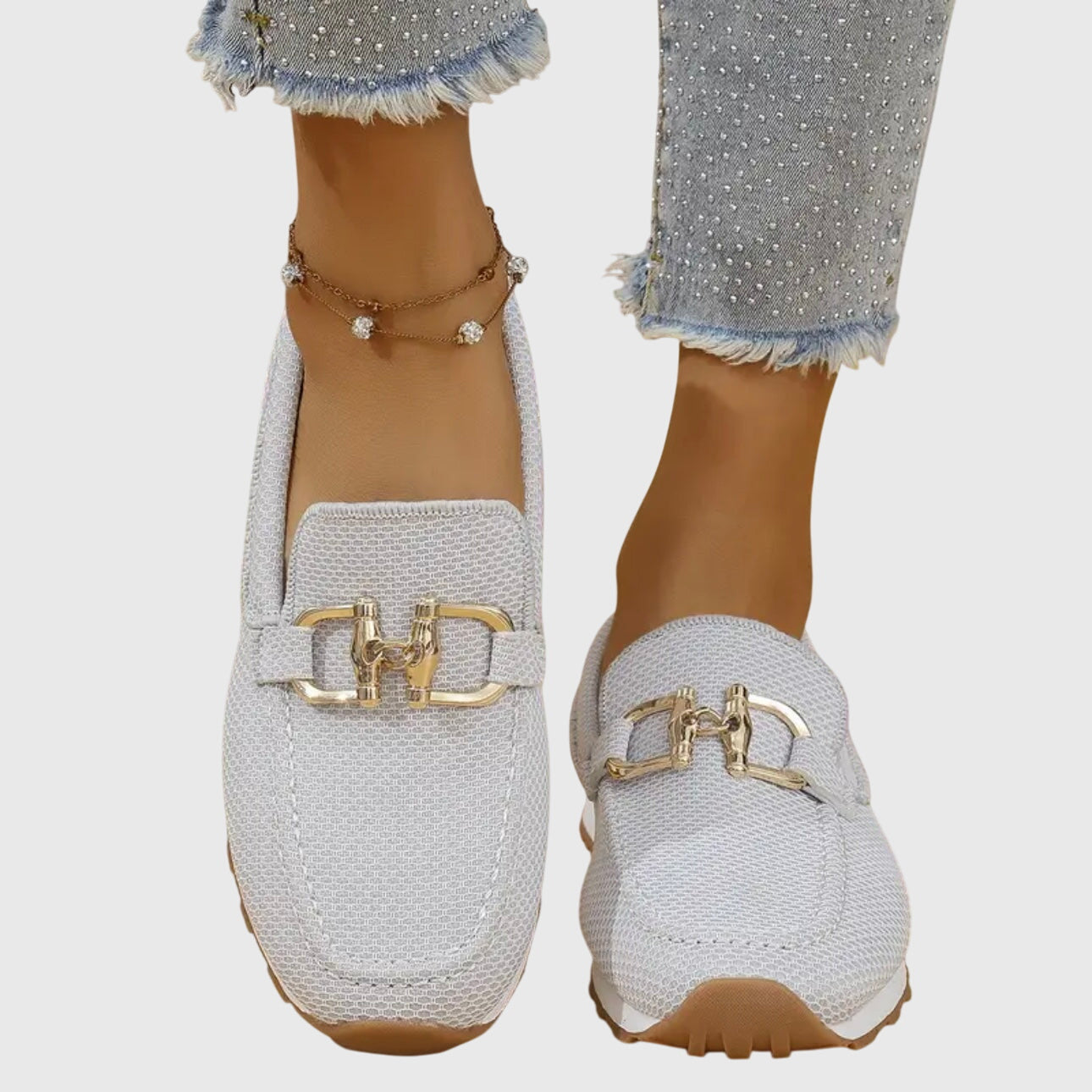 Women's Loafers | Breathable Mesh & Gold Detail Slip-Ons