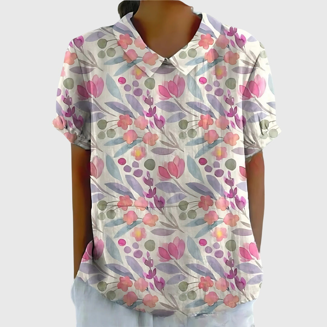Elvara | Embroidered Linen Blouse with Floral Print for Women