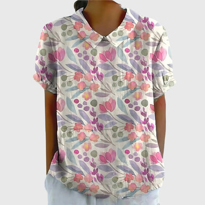 Elvara | Embroidered Linen Blouse with Floral Print for Women