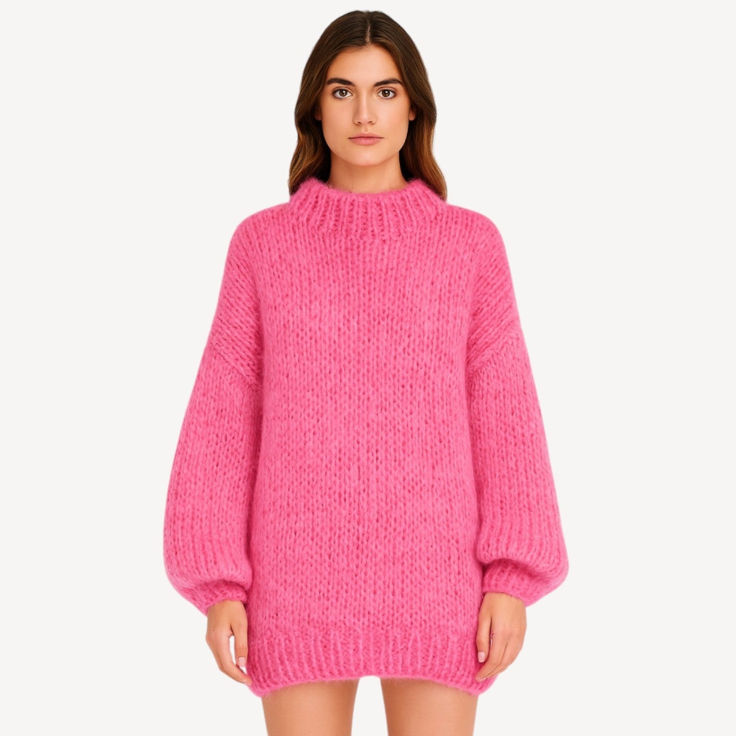 Davies – Übergroßer gestrickter Damenpullover mit hohem Kragen und Ballonärmeln