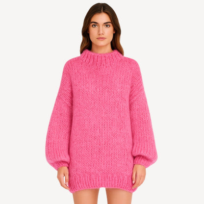 Davies – Übergroßer gestrickter Damenpullover mit hohem Kragen und Ballonärmeln