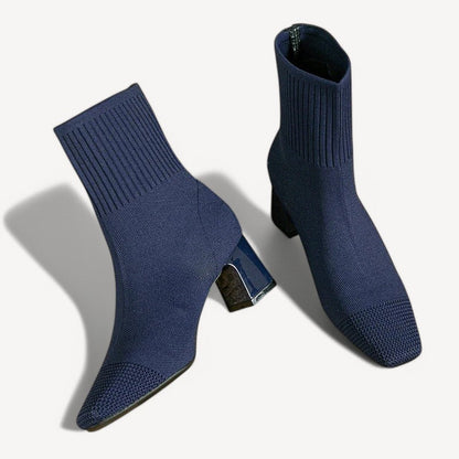 Davies – Dames Enkellaarsjes met Vierkante Neus en Hak van Rekbare Breistof