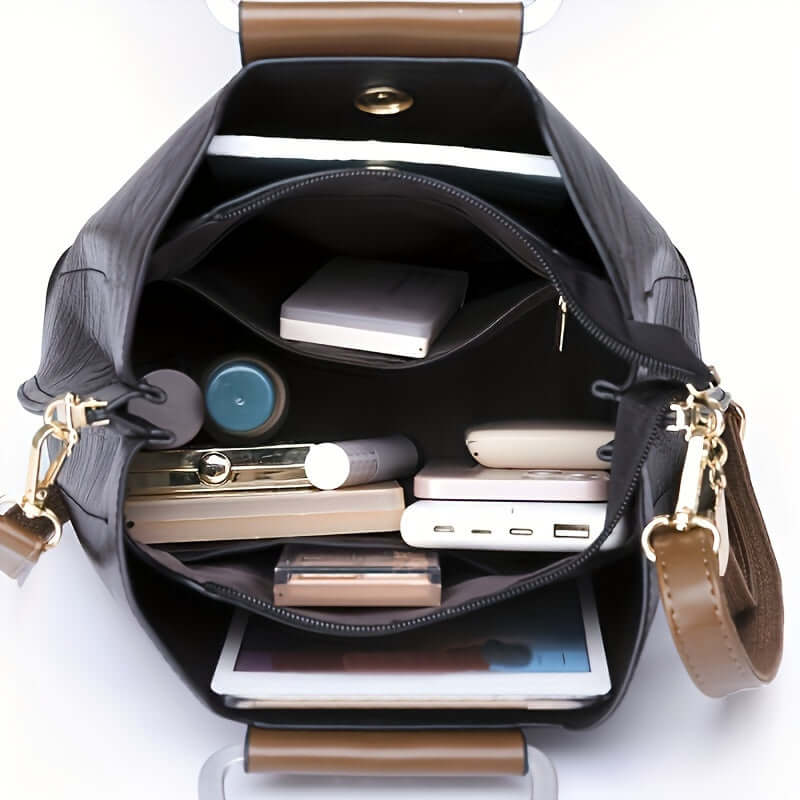 Elegante Twee-Kleurige Leren Handtas voor Dames