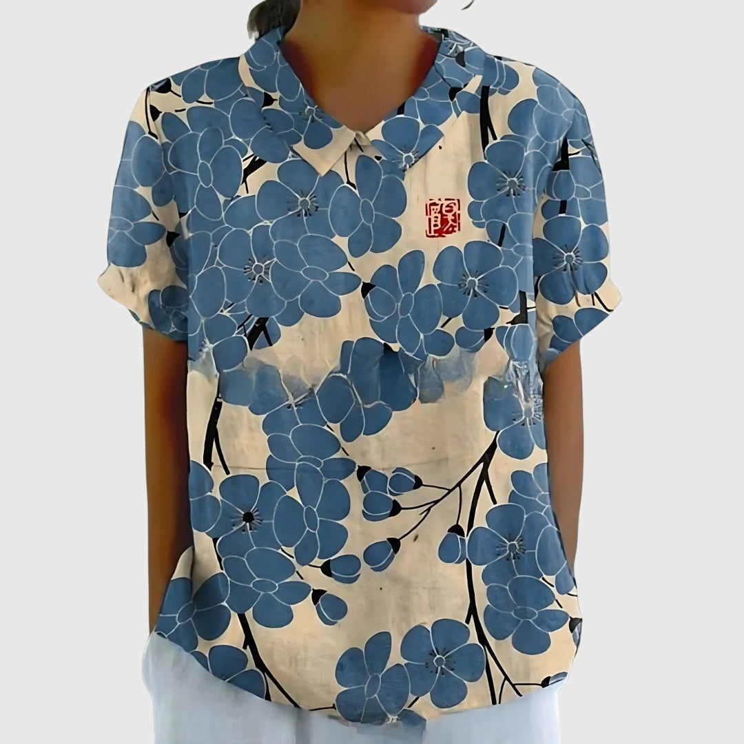Elvara | Embroidered Linen Blouse with Floral Print for Women