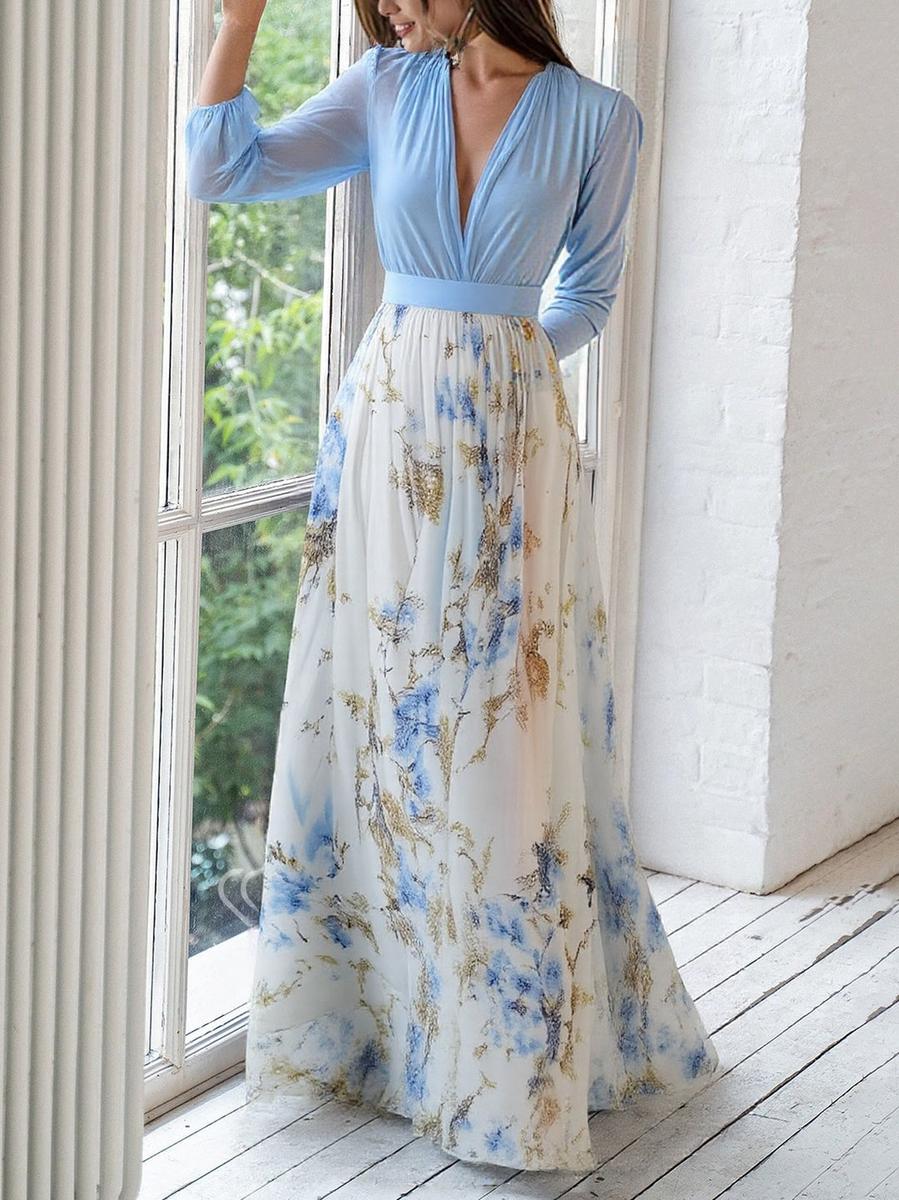 Dames Maxi Jurk | V-Hals & Bloemenprint