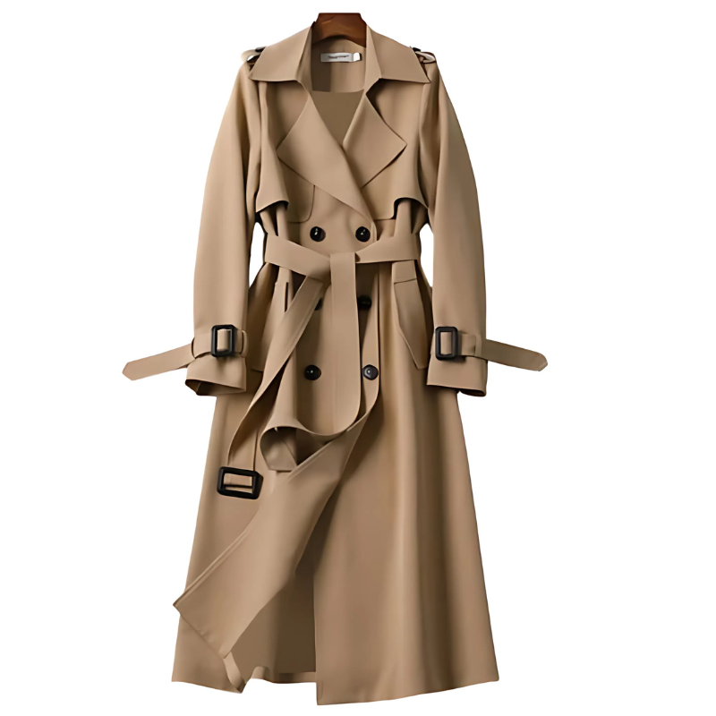 Dames Elegante Dubbelrijige Trenchcoat met Lange Mouwen