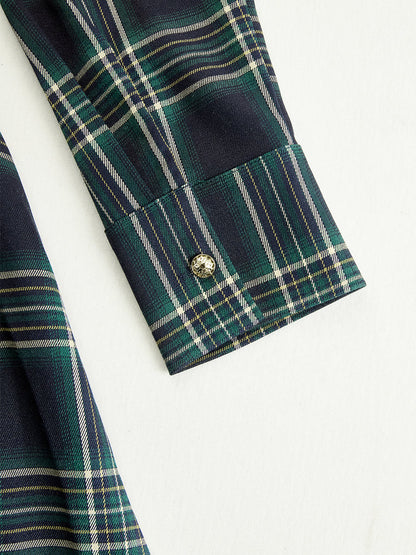 Damen Maxikleid mit Reverskragen und rotbraunem Karomuster inklusive Gürtel