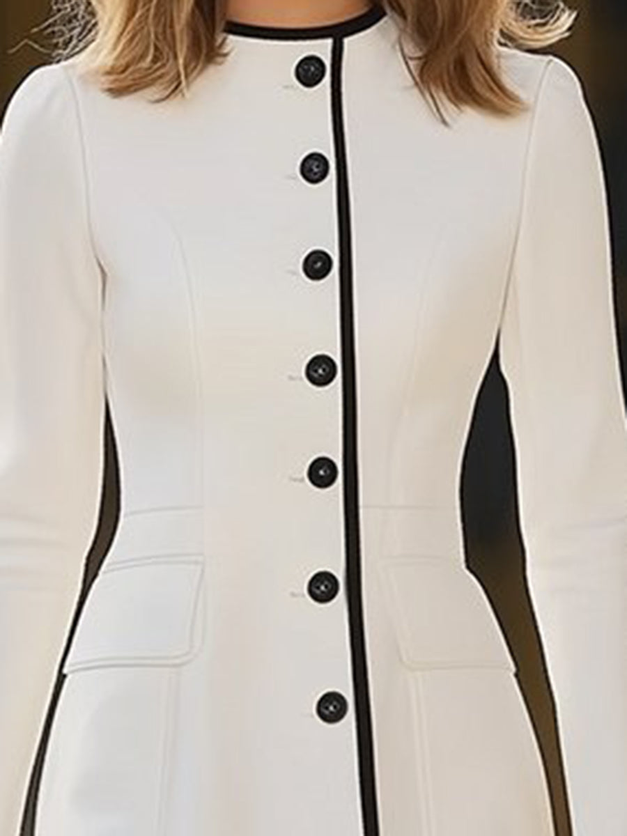 Dames Jurk met Contrasterende Zoom en Ronde Hals – Luxe Stijl